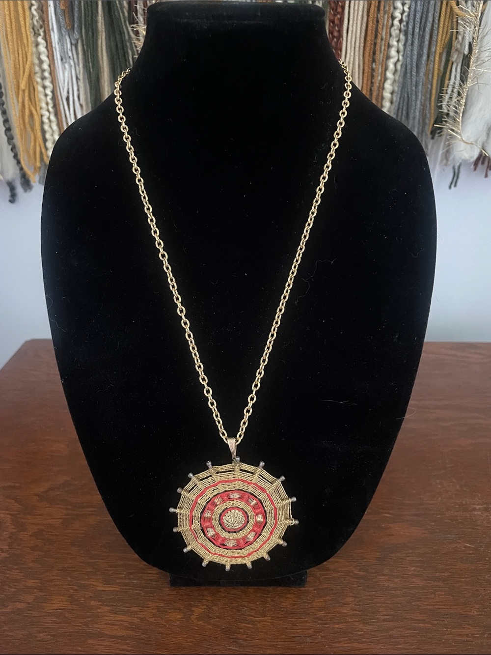 Gold-Tone Red Medallion Pendant Necklace - Women Jewelry